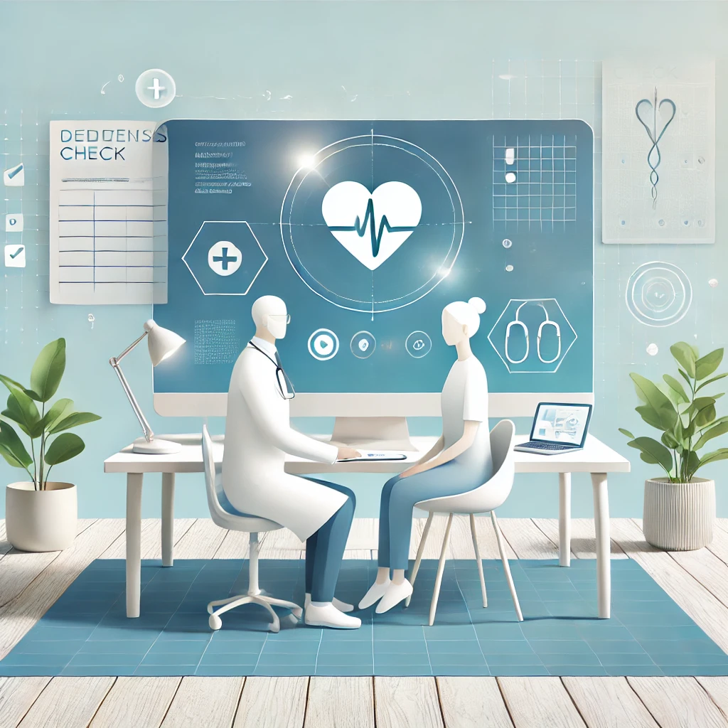 Ein Arzt erklärt einer Patientin die Vorteile eines Check-ups
